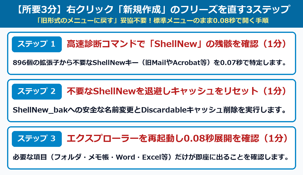 右クリック「新規作成」のフリーズを3分で直す3ステップ手順図解
