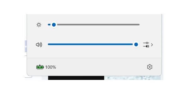 Windows キーと A で開いたクイック設定の音量の行